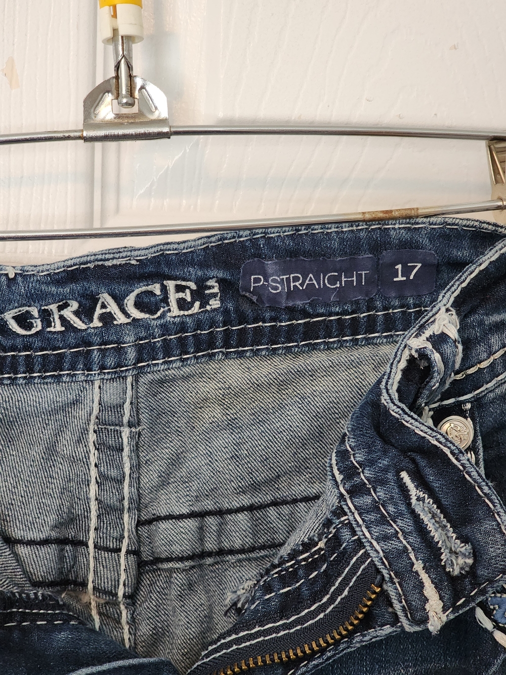 RELIST SOON Grace in LA Distressed Dark Boot Cut P Straight Jeans In Size 17 - Picture 9 of 12
